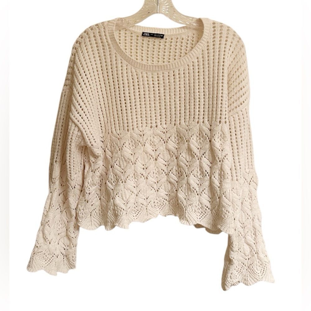 Zara Cream Knit Sweater - Crew Neck- FLAWED